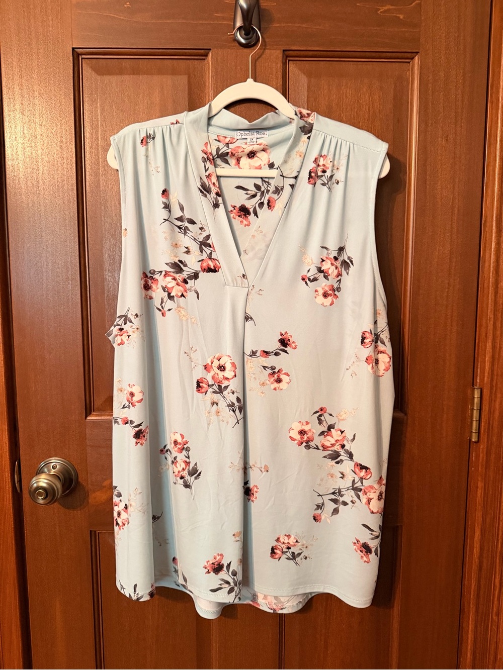 Ophelia Roe Light Blue Floral V-Neck Sleeveless Blouse